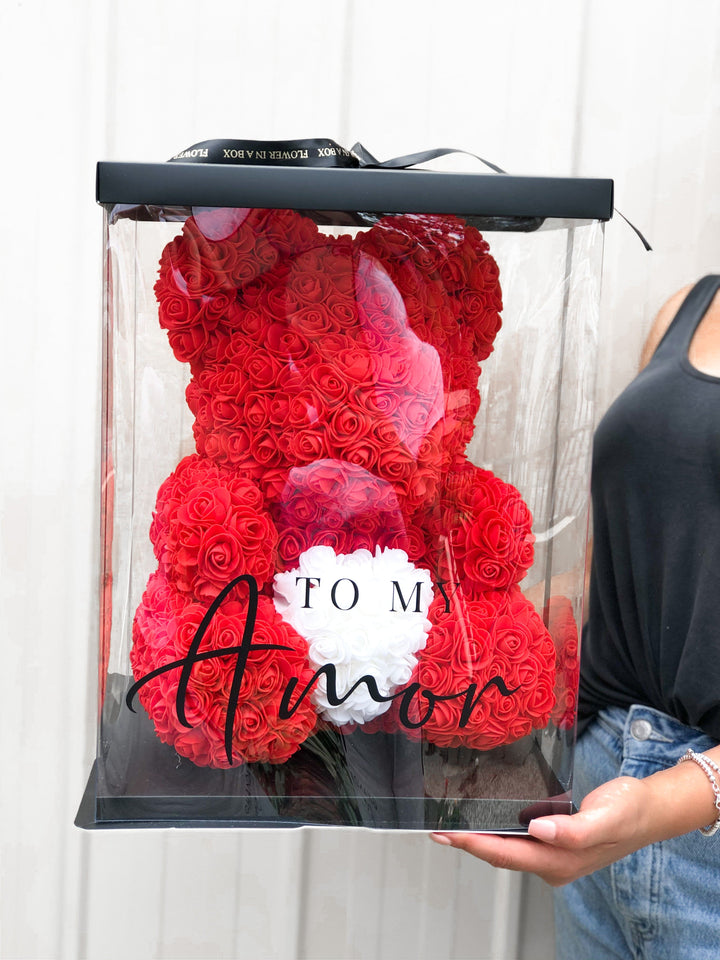 Rose Bear - Red with White Heart