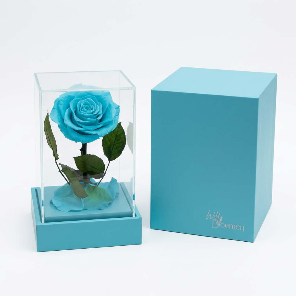 Tiffany Blue Acrylic Cube Everlasting Rose