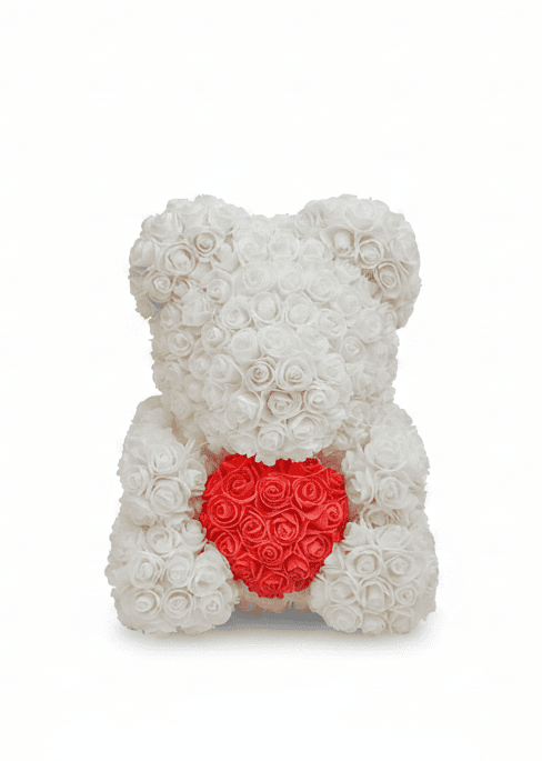 White rose bear with red heart