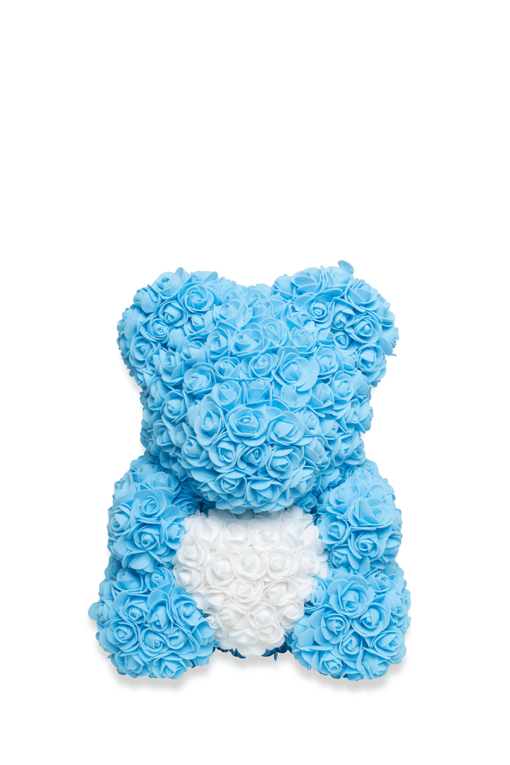 Rose Bear- Blue with white heart