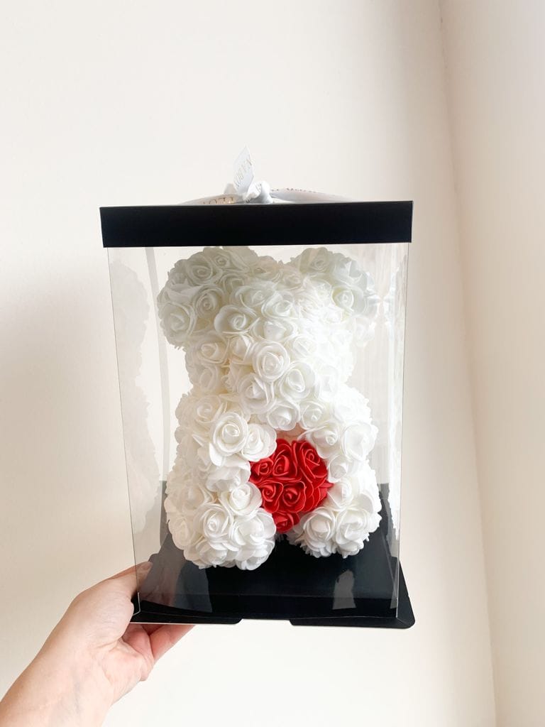 Rose Bear White with Red Heart Mini