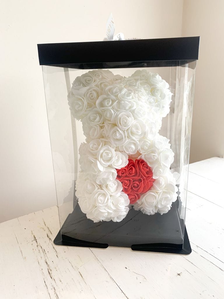 Rose Bear White with Red Heart Mini