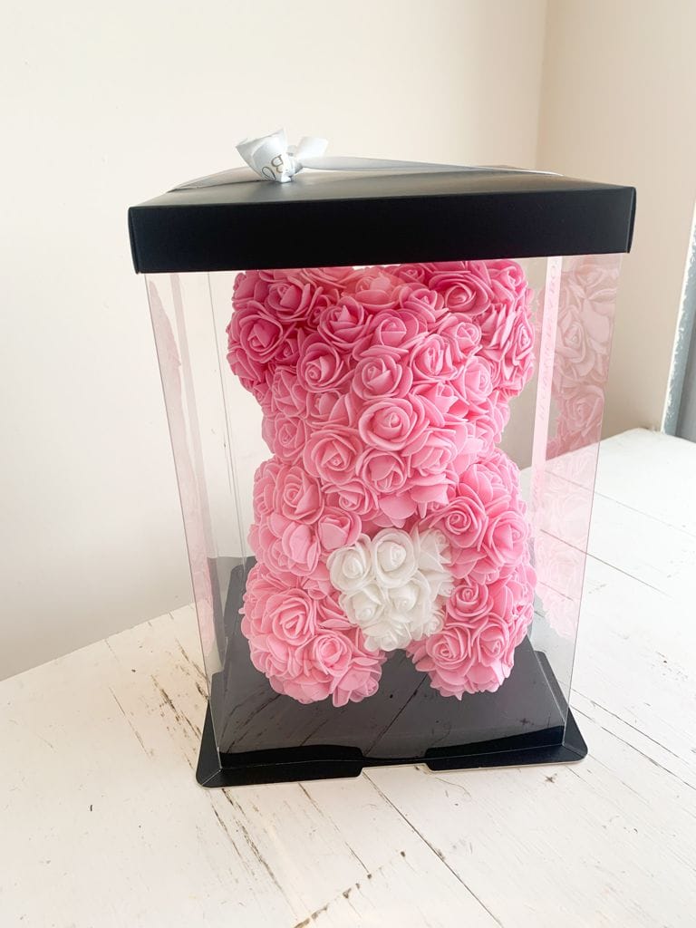 Rose Bear Pink with White Heart Mini