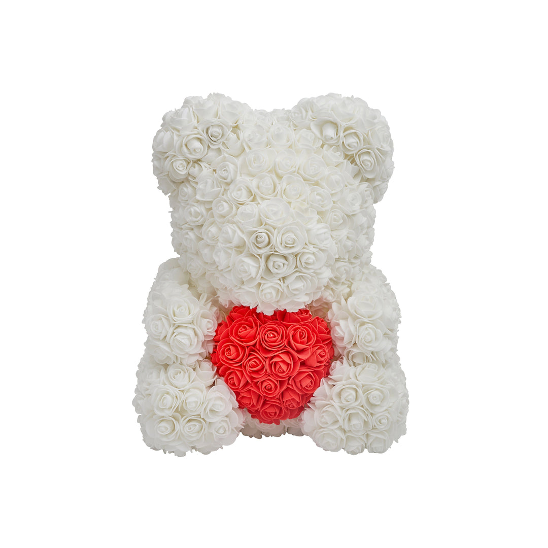 الدب الوردي - أبيض مع قلب أحمر